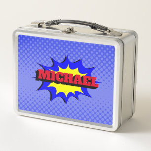 Superhero Kids Comic Book Personalised Name Metal Lunch Box