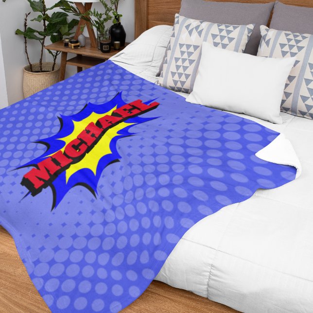 Superhero Kids Comic Book Personalised Name Sherpa Blanket (Creator Uploaded)