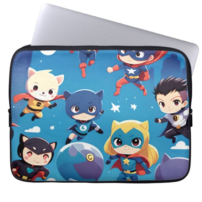 Superhero kids flying high laptop sleeve (Front)