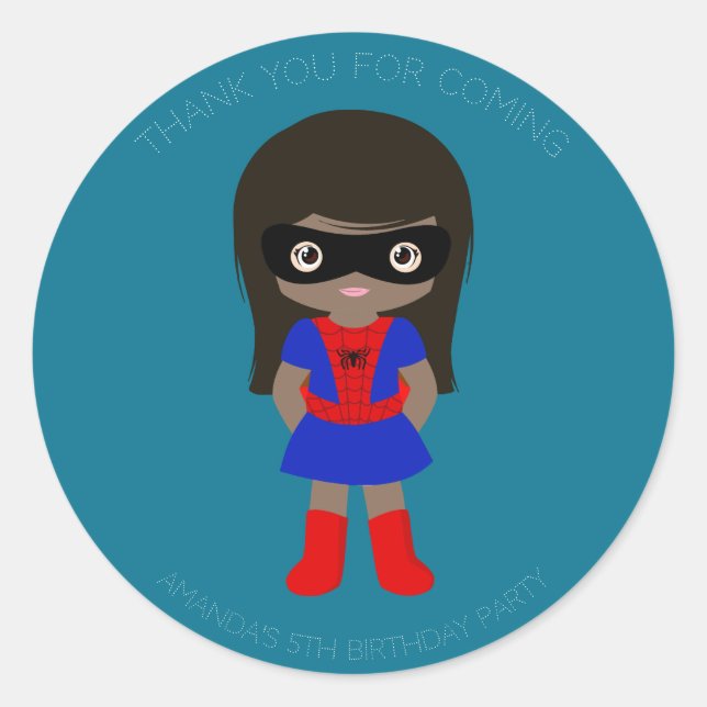 Superhero Kids Girls Birthday Party Sticker (Front)