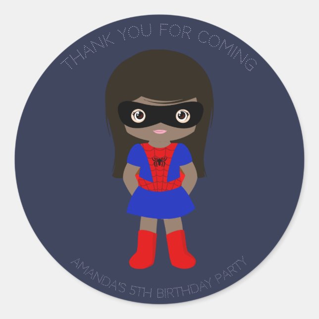 Superhero Kids Girls Birthday Party Sticker (Front)