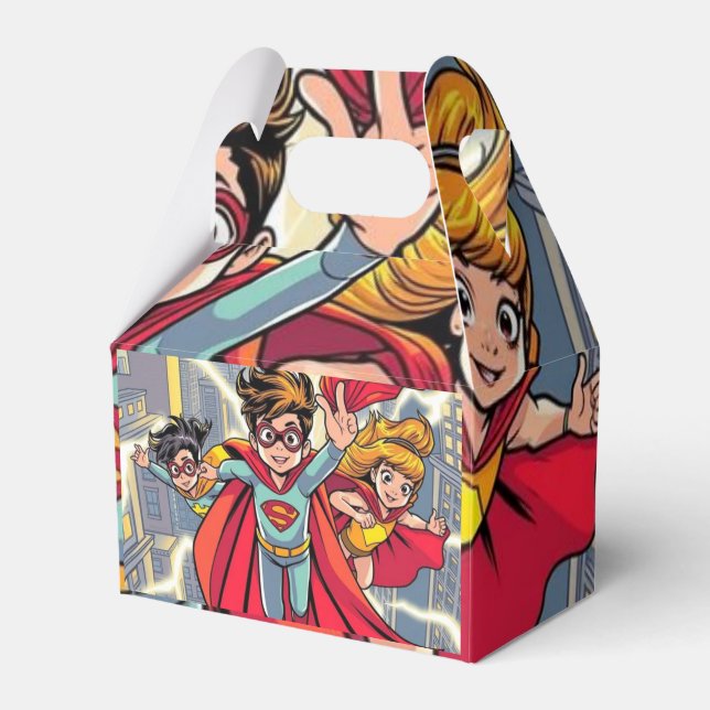 Superhero Kids Party Favour Box – Comic Style Gift (Front Side)