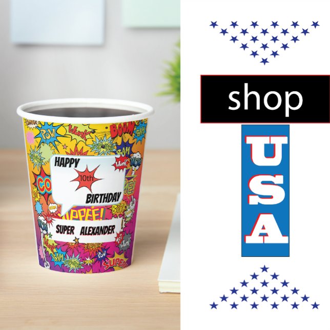 Superhero Monogram Birthday Surprise Kids Paper Cups (Creator Uploaded)