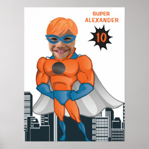 Superhero Muscle Man Orange Greatest Fun Birthday Poster