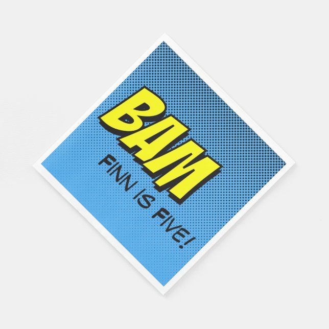 Superhero Napkins – Yellow “Bam" Blue Back (Corner)