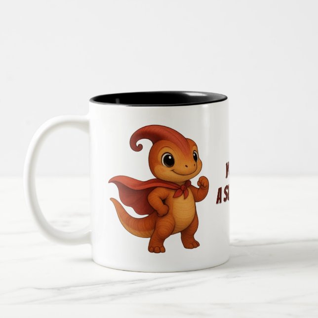 Superhero – Niedliche Dino‑Tasse mit Mutmach Tekst Two-Tone Coffee Mug (Left)