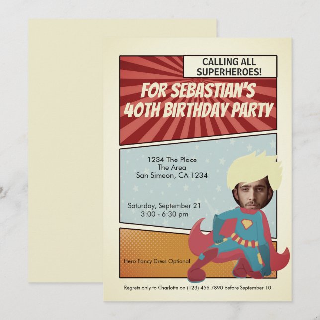 Superhero Old Comic Birthday Party (blonde) Invitation (Front/Back)