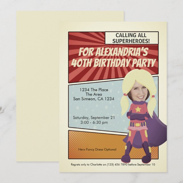 Superhero Old Comic Birthday Party (blonde) Invitation (Front/Back)