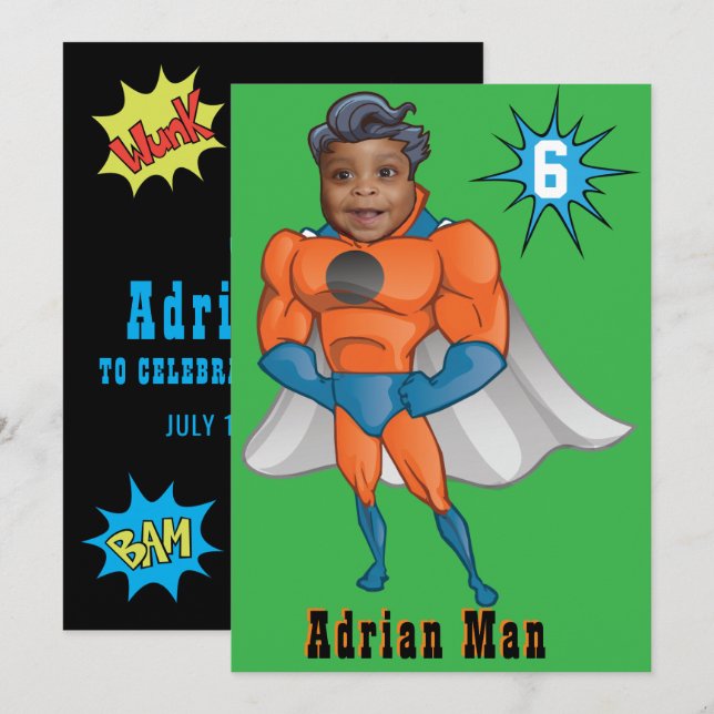 Superhero Orange Birthday Invite (Front/Back)