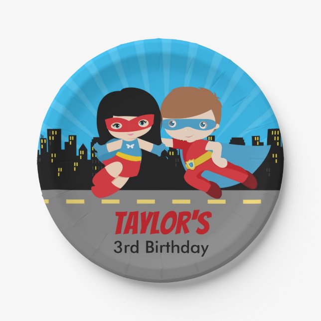 Superhero Paper Plates (Boy Girl Personalised) (Front)