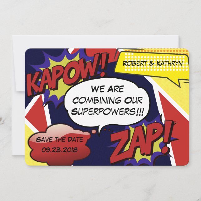 Superhero Parody Save the Date Wedding (Front)