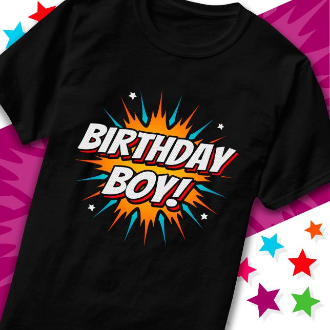 Superhero Party Comic Book Hero Birthday Boy T-Shirt (Creator Uploaded)