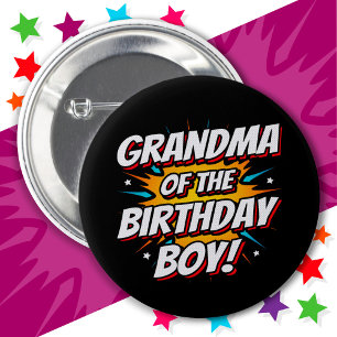 Superhero Party Comics Grandma of Birthday Boy 6 Cm Round Badge