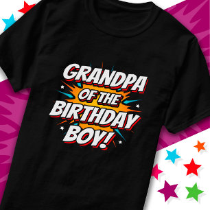 Superhero Party Comics Grandpa of Birthday Boy T-Shirt