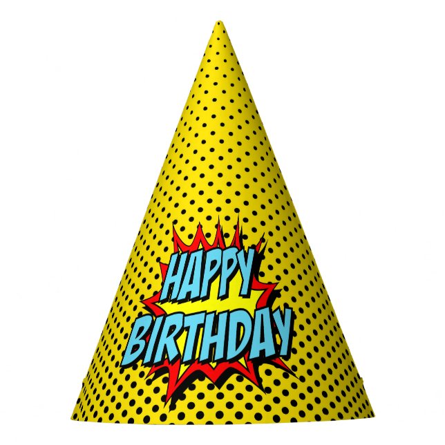Superhero Party Hat - Yellow Black Dot (Front)