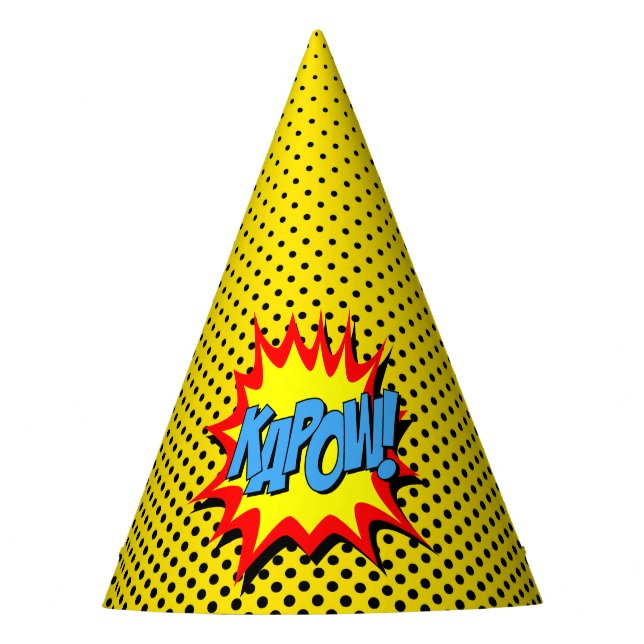 Superhero Party Hat - Yellow Black Dot - Kapow (Front)
