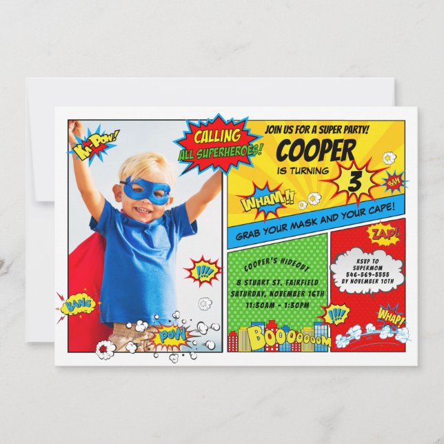 Superhero Party Super Hero Photo Birthday Invitation (Front)