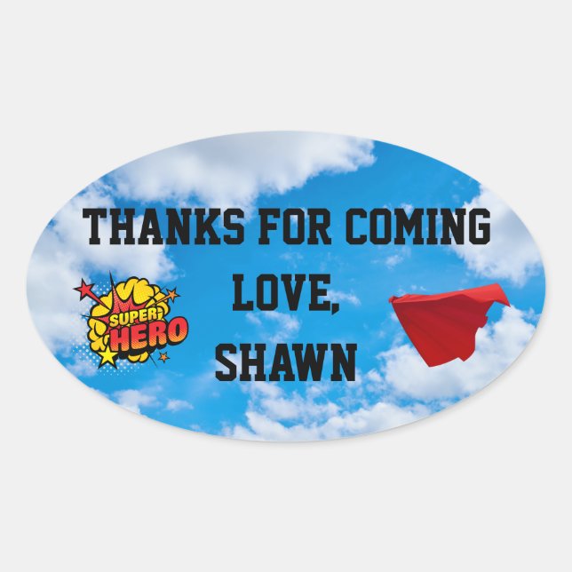 Superhero Party Thank You Sticker (Front)