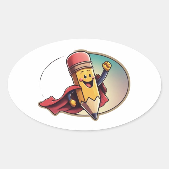 Superhero Pencil Oval Stickers (Front)