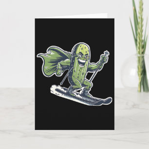 Superhero Pickle On Skis Funny Winter Alpine Run Card