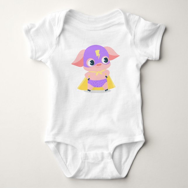 Superhero Pig Baby Sleeper Bodysuit  (Front)