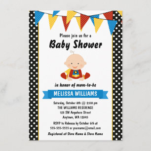 Superhero Polka Dot Bunting Baby Shower Invitation