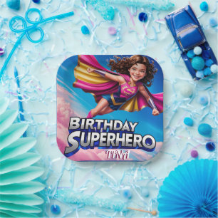 Superhero Power Girl Happy Birthday Paper Plate