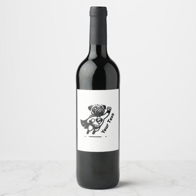 Superhero Pug Wine Label (Front)