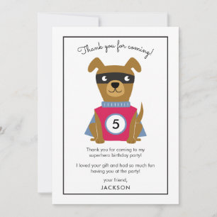 Superhero Puppy Birthday Party Kids Thank You Card