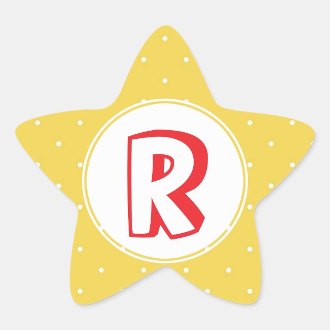 Superhero red yellow polka dot kid monogram star sticker (Front)