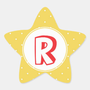 Superhero red yellow polka dot kid monogram star sticker