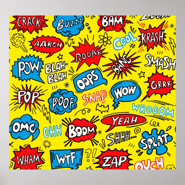 Superhero Saga: Cute Comic Patterns Poster (Front)