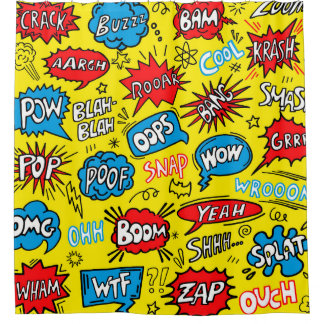 Superhero Saga: Cute Comic Patterns Shower Curtain