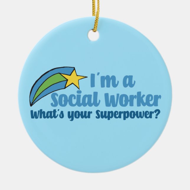 Superhero Social Worker Ceramic Tree Decoration (Front)