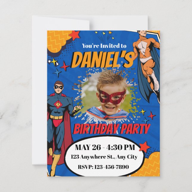 Superhero Spider Birthday Invitation with Photo  (Front)