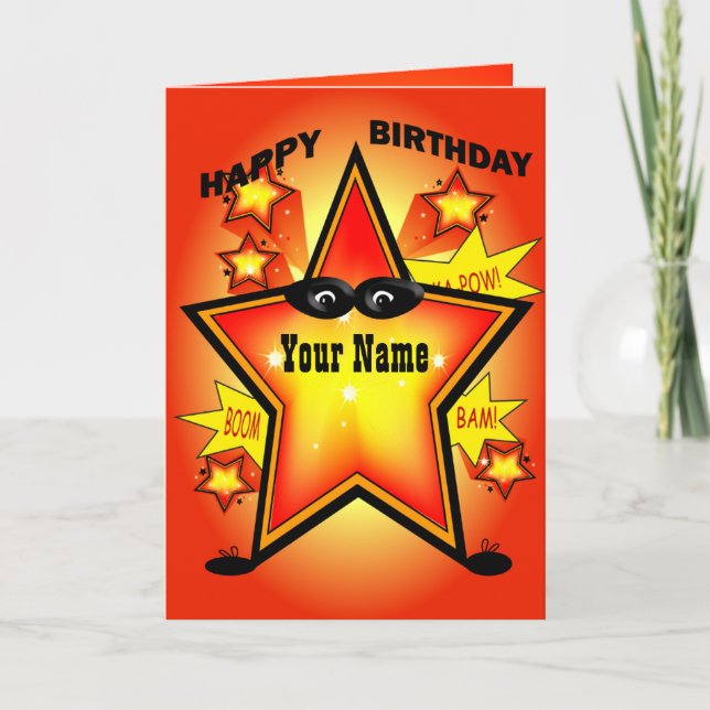 Superhero Star Happy Birthday Card (Front)