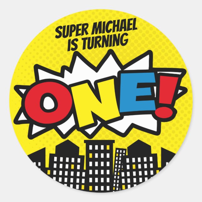 Superhero Stickers, Birthday Party Decor Classic Round Sticker (Front)