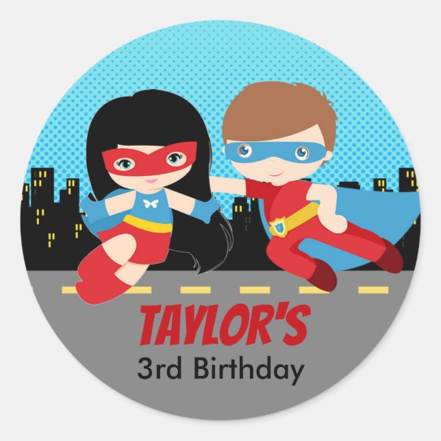 Superhero Stickers Birthday Party Favours (Front)