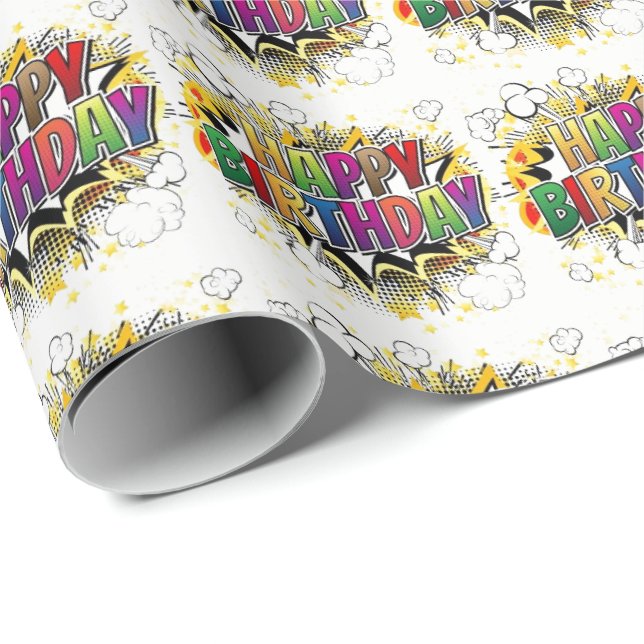 Superhero Style Happy Birthday Wrapping Paper (Roll Corner)