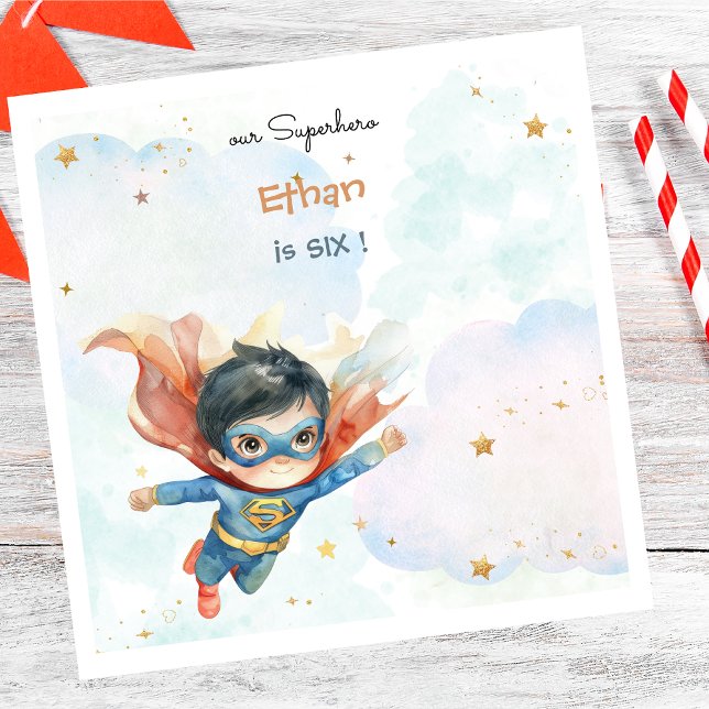 Superhero superboy kids birthday napkin (Creator Uploaded)