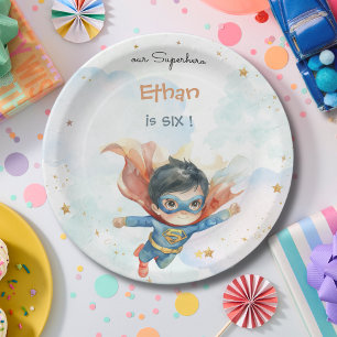 Superhero superboy kids birthday paper plate