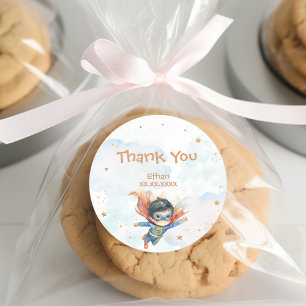 Superhero superboy kids birthday thank you classic round sticker