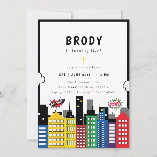 Superhero Theme Birthday Invitation (Front)