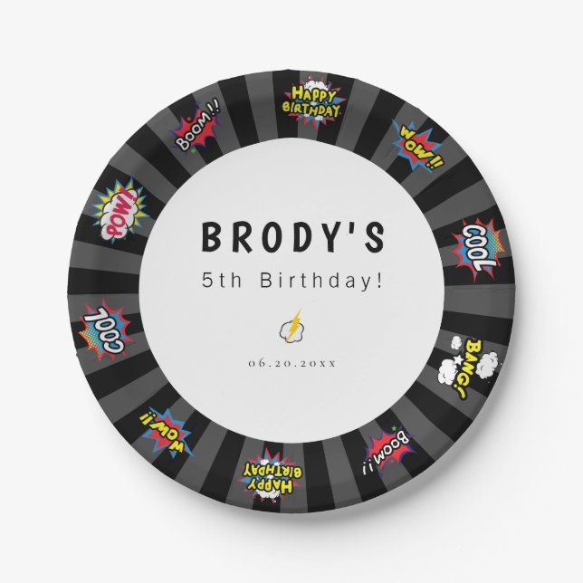 Superhero Theme Birthday Paper Plate (Front)