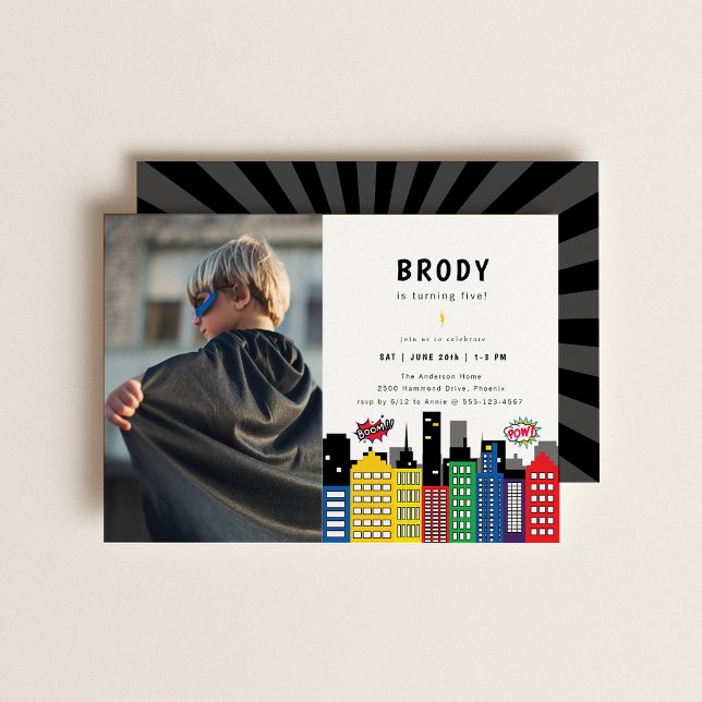 Superhero Theme Birthday Photo Invitation (Creator Uploaded)