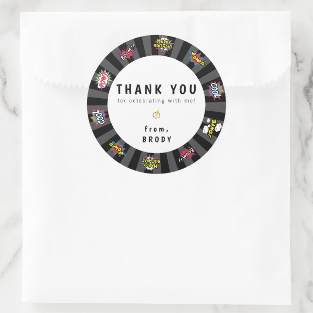 Superhero Theme Birthday Thank You Classic Round Sticker (Bag)
