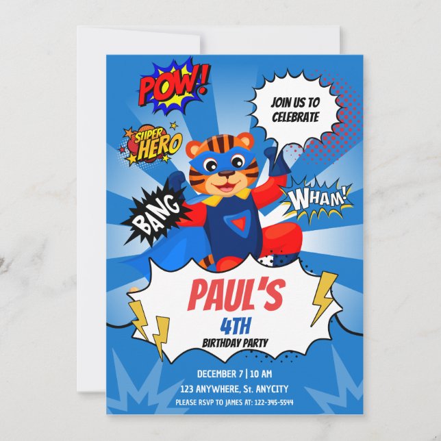 Superhero Theme Kids Birthday Party Invitation (Front)