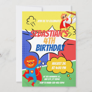Superhero Theme Kids Birthday Party Invitation