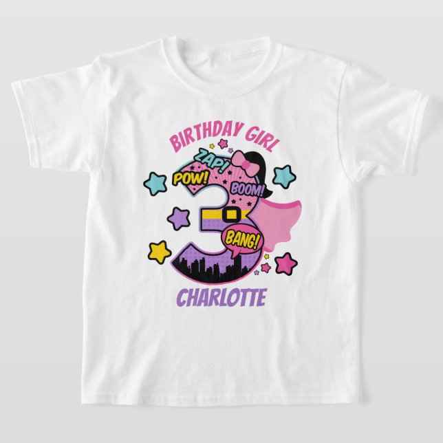 Superhero Third Birthday Girl 3rd Super Girl T-Shirt (Laydown)