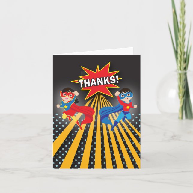 Superhero | Twins Thank You Card (Front)